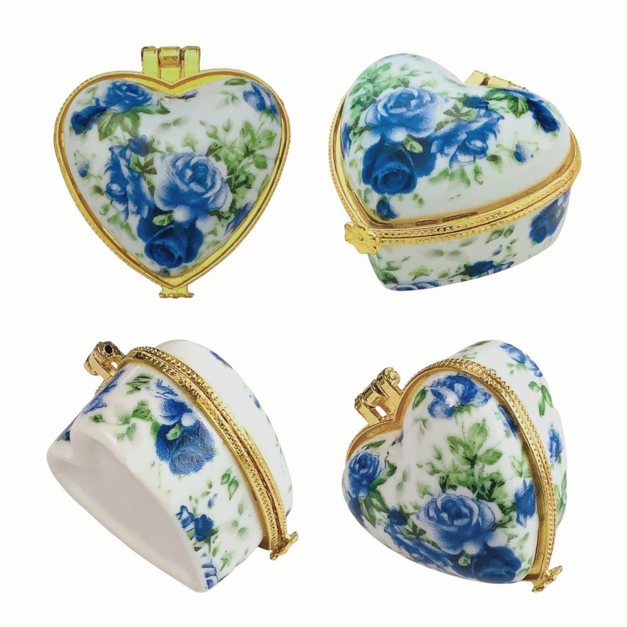 Amazon.com: Evenchae Tiny Heart Porcelain Trinket Box | Blue